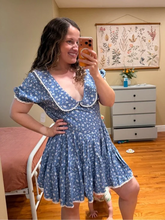 Altar'd State Blue Floral Ruffled Mini Dress