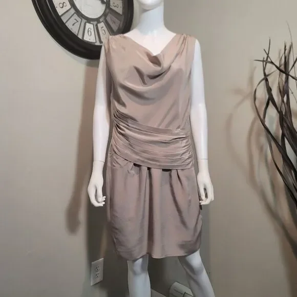 Bebe “Robbie” 100% Silk Cocktail Evening  Cowl Neck Dress Size Large