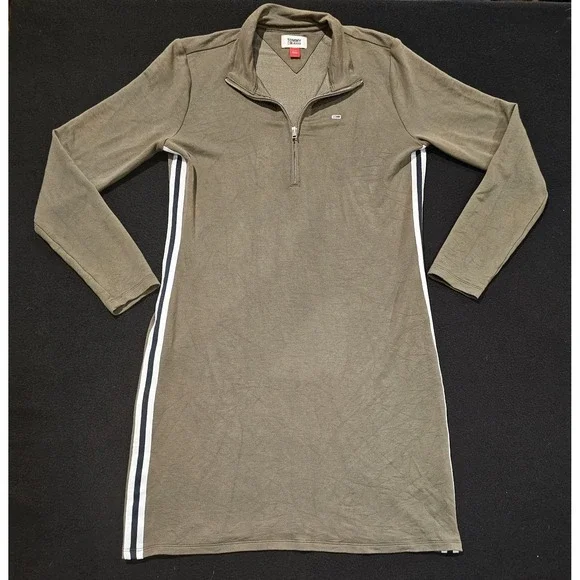 Tommy Jeans One Piece Long Sleeve Olive Green Distressed Womens Size Small Dress