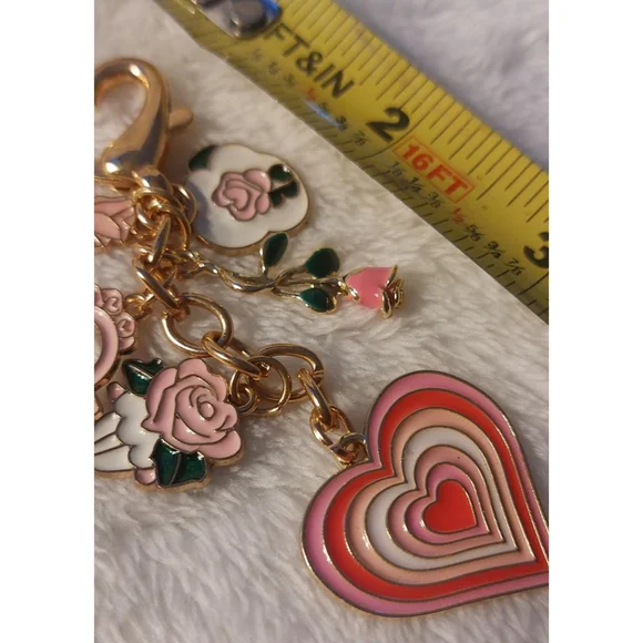 Heart and Roses keyring Pink & Gold
