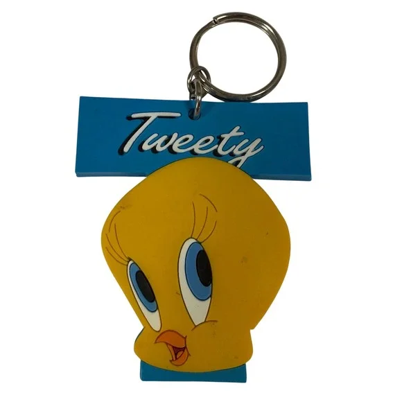 Warner Bros Tweety Bird Keychain Yellow Blue Vintage 1995 Looney Tunes