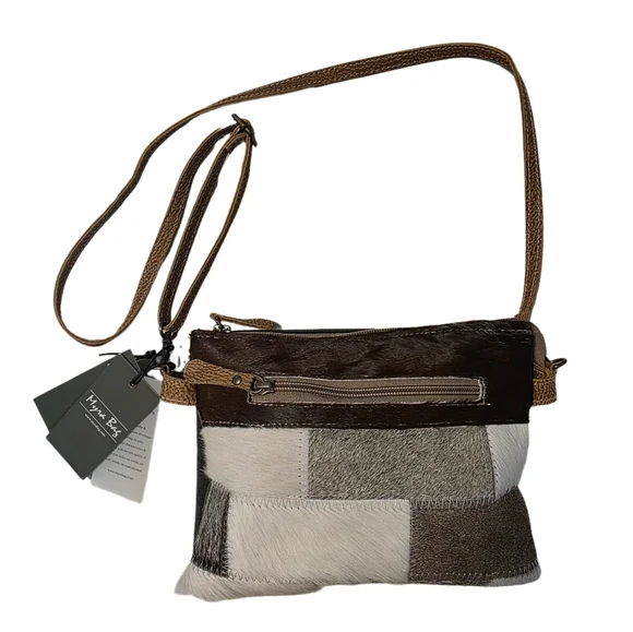 Myra Patchwork Leather Cowhide Crossbody Purse NWT