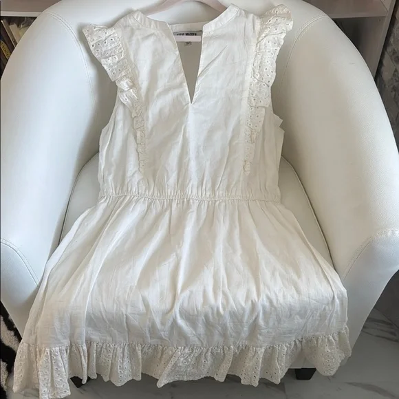 Steve Madden Off White Ruffle Sleeveless Eyelet Dress