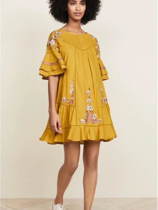 Free People Pavlo embroidered shift dress cotton Sz L