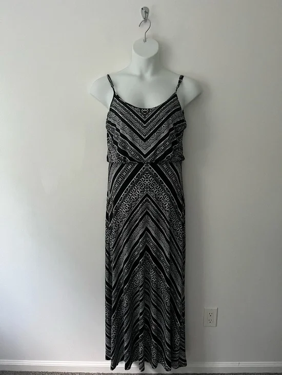 Vintage Y2k Cache Bandana Stripe Maxi Sun Dress Beach Resort Black White M