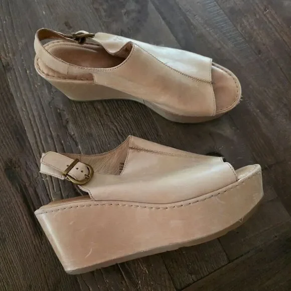 Born Orbit Tan Slingback Leather Platform Open Toe Shoes