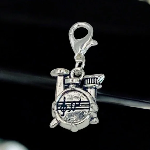 Silver Drum set Keychain, Bag, or Backpack