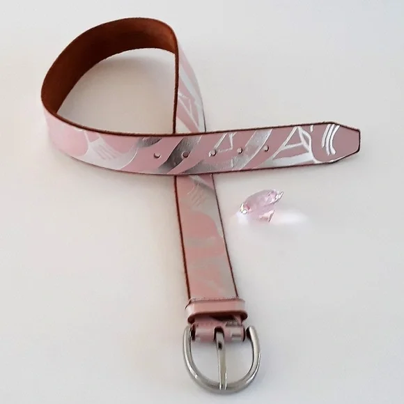 80s Armani Exchange silver printed pink leather belt S