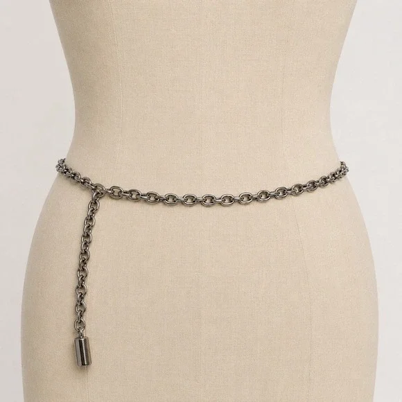 Chunky Silver Vintage Belt Womens Adjustable Metal Cable Link Statement Chain