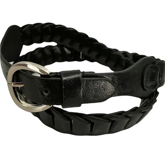 Chinese Laundry Women's L Black Adjustable Belt with Round Silver Tone Belt