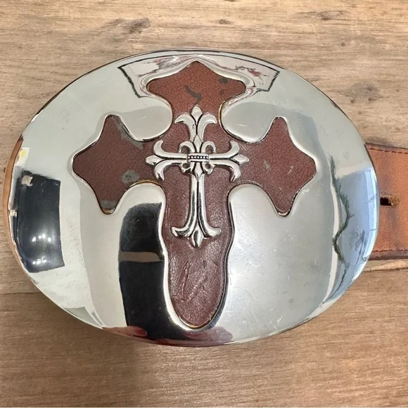 Tony Lama Silver Brown Cross Belt Indian Head Coins SZ 34 Americana Heritage