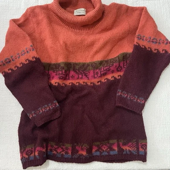 United Colors of Benetton Wool Knit Nordic Pattern‎ Sweater Size 48 Italy Warm