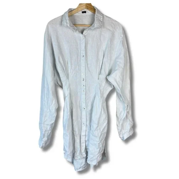 Mimii London Women's Button Down Shirt Dress Linen Synched Hem Mini White Small
