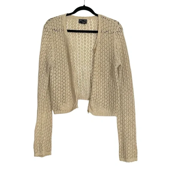 Abercrombie & Fitch Vintage Ramie Cotton Blend Knit Crochet Cardigan LARGE Y2K
