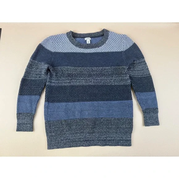 L.L.Bean Cotton Sweater Mens Medium Blue Textured Striped Crewneck