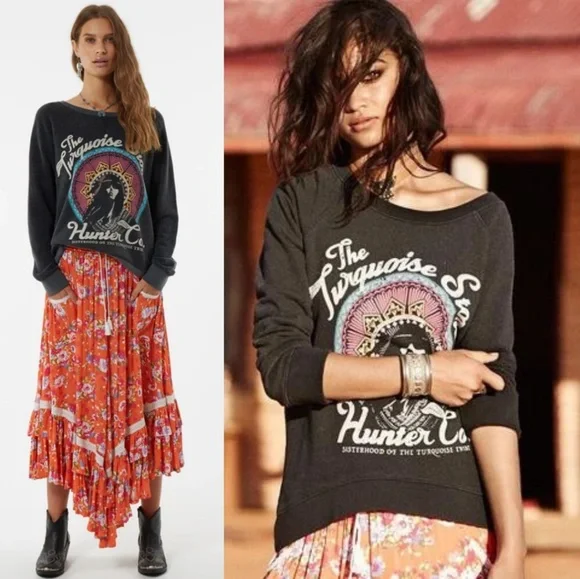 Spell designs XS turquoise stone hunter sloppy joe pullover sweater
