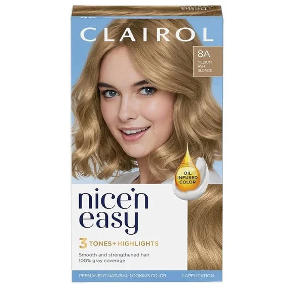 Clairol Nice'n Easy Permanent Hair Dye, 8A Medium Ash Blonde Hair Color