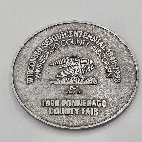 Wisconsin Sesquicentennial Belt Buckle Pewter Eagle 1998 Winnebago County Fair