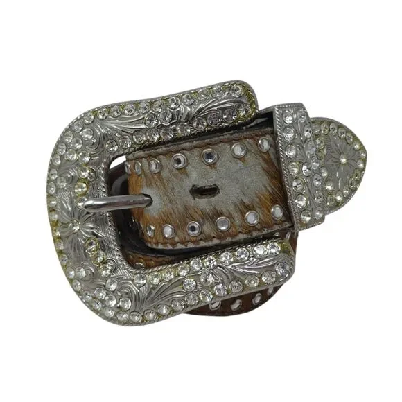 3D Belt Company Rhinestone Bling Leather Calfhair Western Belt