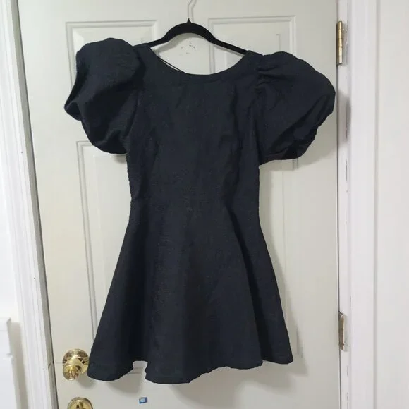 Simonett Beya Dress Black Size S Puff Sleeve Textured Fabricv Womens