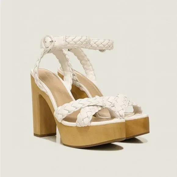 Veronica Beard Gael Platform Braided Leather Ankle Strap Heeled Sandals Size 10