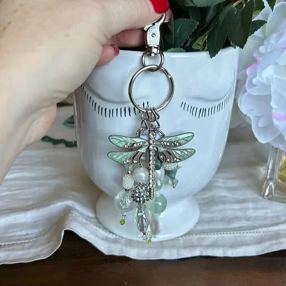 Hand made key chain dragonfly with stones NeW