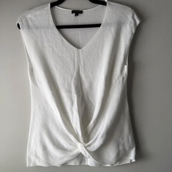 Talbots Twist Front Sweater Shell Womens MP White Excellent V-Neck Cap Sleeve