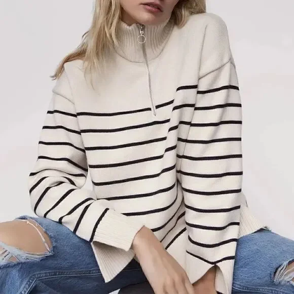 NWT Design History Cozy Oat/Black Stripe Sweater 1X