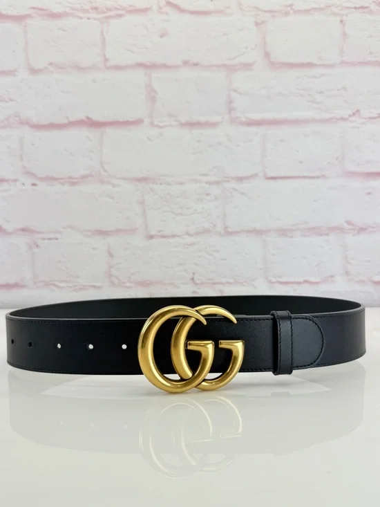 Gucci 2015 Re Edition Wide Leather Belt Gg Double Marmont Black 400593 75/30