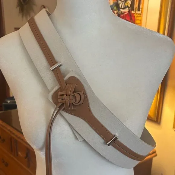 White House Black Market Tan and Cream Belt - XL