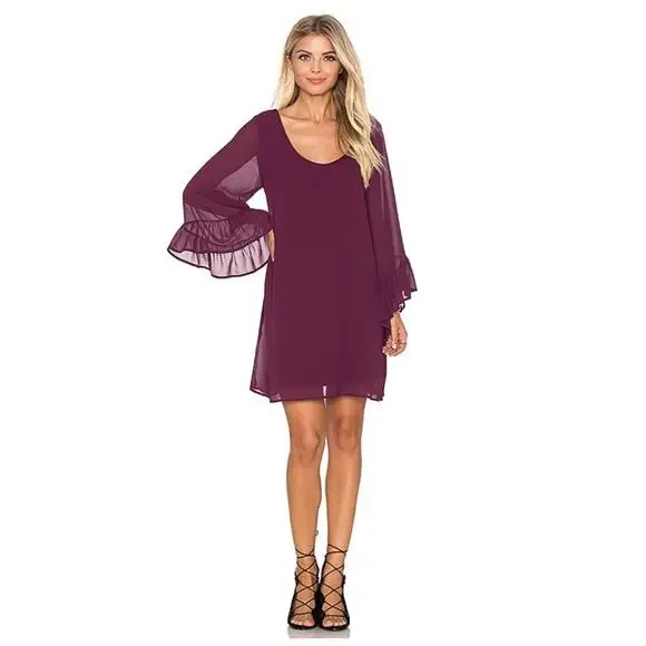 Show Me Your Mumu Dark Plum Boomerang Chiffon Flutter Sleeve Mini Dress Small