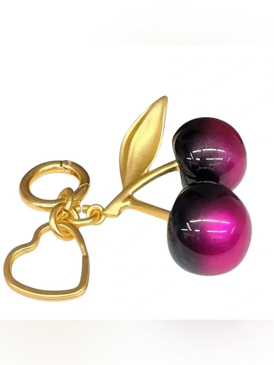Gold‎ Cherry Keychain Bag Charm with Purple to-Black Ombre Cherries