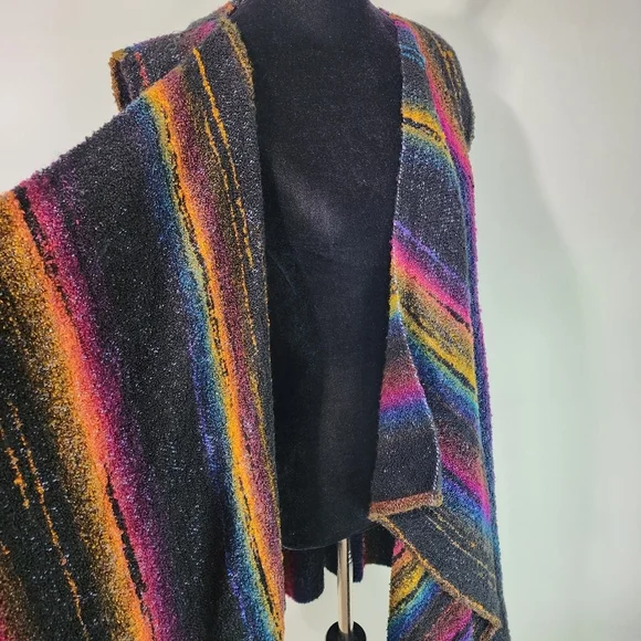 Turkey Creek Von Rhodes Handwoven Shawl Vest Rainbow Knit Cape Layering OS