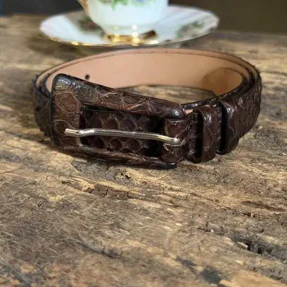 Claudio Orciani Beautiful Brown Real Python Snake Belt Made In Italy 80-37”Mint.