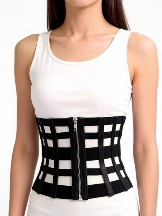 New! The “Punk Princess” Lattice Cage Elastic Corset Zip Front Wide waist Belt