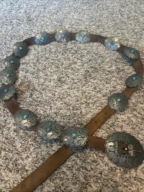 Turquoise Western  Concho Leather Belt by Adrienne Teeguarden