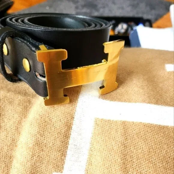 Hermes Goldtone Leather Belt