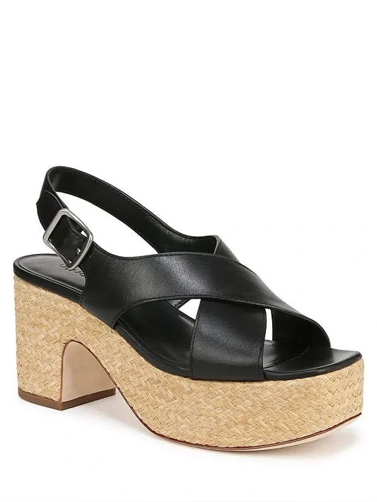NEW Vince Clementine Black Leather Platform Sandals, Size 9