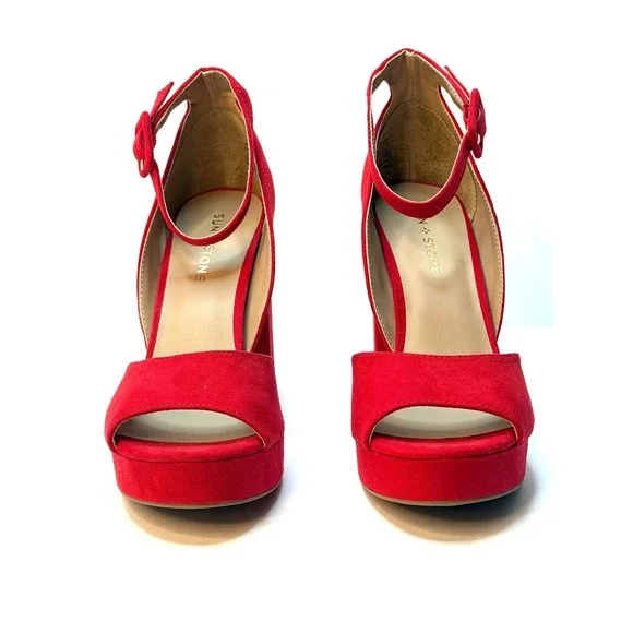 Sun + Stone Women's Reemaa Peep Toe Block Heel Platform Sandal Red Size 8.5M NWT