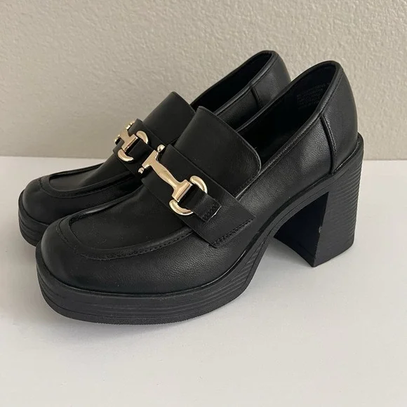 Steve Madden Platform Heeled Loafer Sz 10M Black Chunky Grunge Y2K Retro Punk