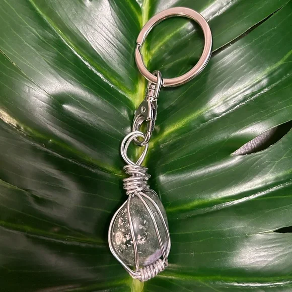 OCEAN JASPER GORGEOUS chunky wire wrapped crystal keychain pendant purse charm