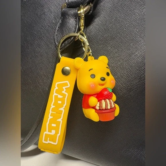Yellow Bear Keychain with Cupcake Charm