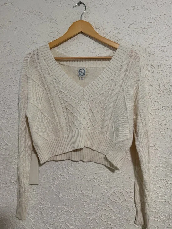 Blue Rain Cropped V-Neck Sweater