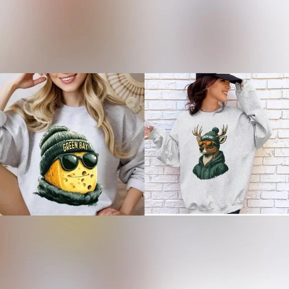 Gildan Light Gray Heavy Blend Sweatshirt Unisex Large Green Bay