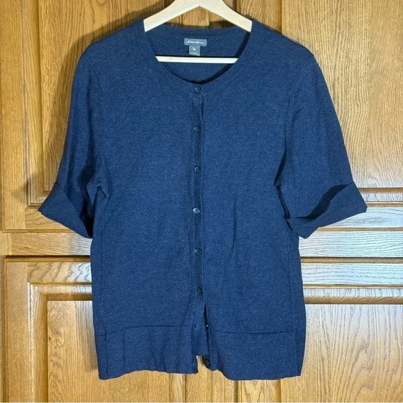 Eddie Bauer Blue Short‎ Sleeve Button Front Cardigan Women’s Large