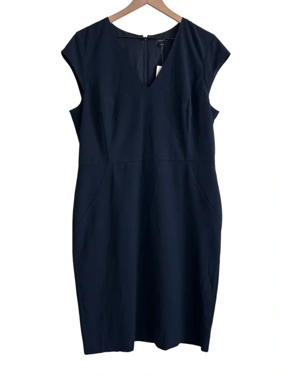 NWT Ann Taylor Navy V-Neck Cap Sleeve Knee Length Sheath Dress