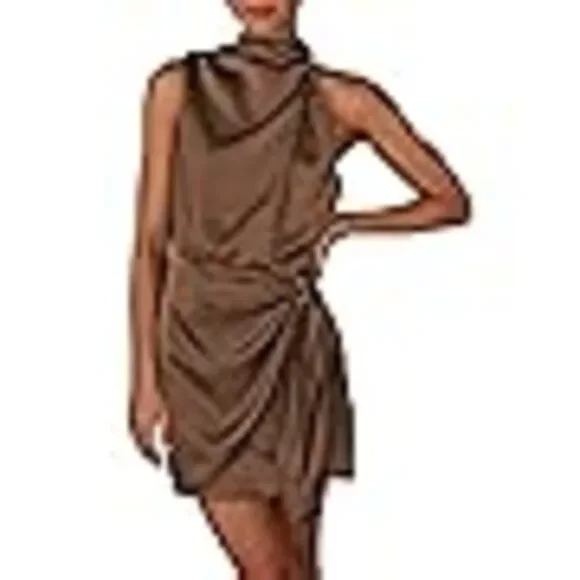 PRETTYGARDEN Women's Short Formal Satin Dress in Brown