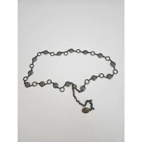 Fossil Medallion Brass Silver Ring Chain Belt Adjustable One Size Rodeo Western