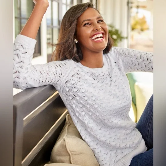 Talbots | Textured Linen Pale Pink Crewneck Sweater