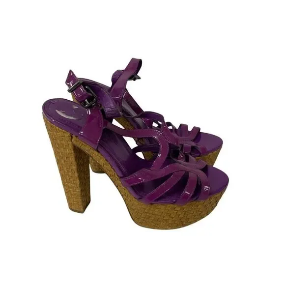 Jessica Simpson Womens Cizal Platform Sandals Sz 8 Ultra Violet Patent Cork Heel